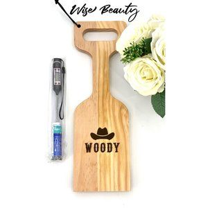 Woody Cedar Wood Grill Scraper & Meat Thermometer Bottle Opener Basting Brush